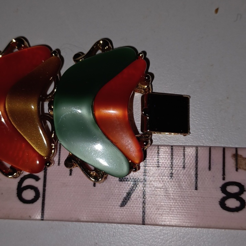 Vintage Bracelet Link Green Orange 7" Chunky Jewelry - Picture 7 of 7